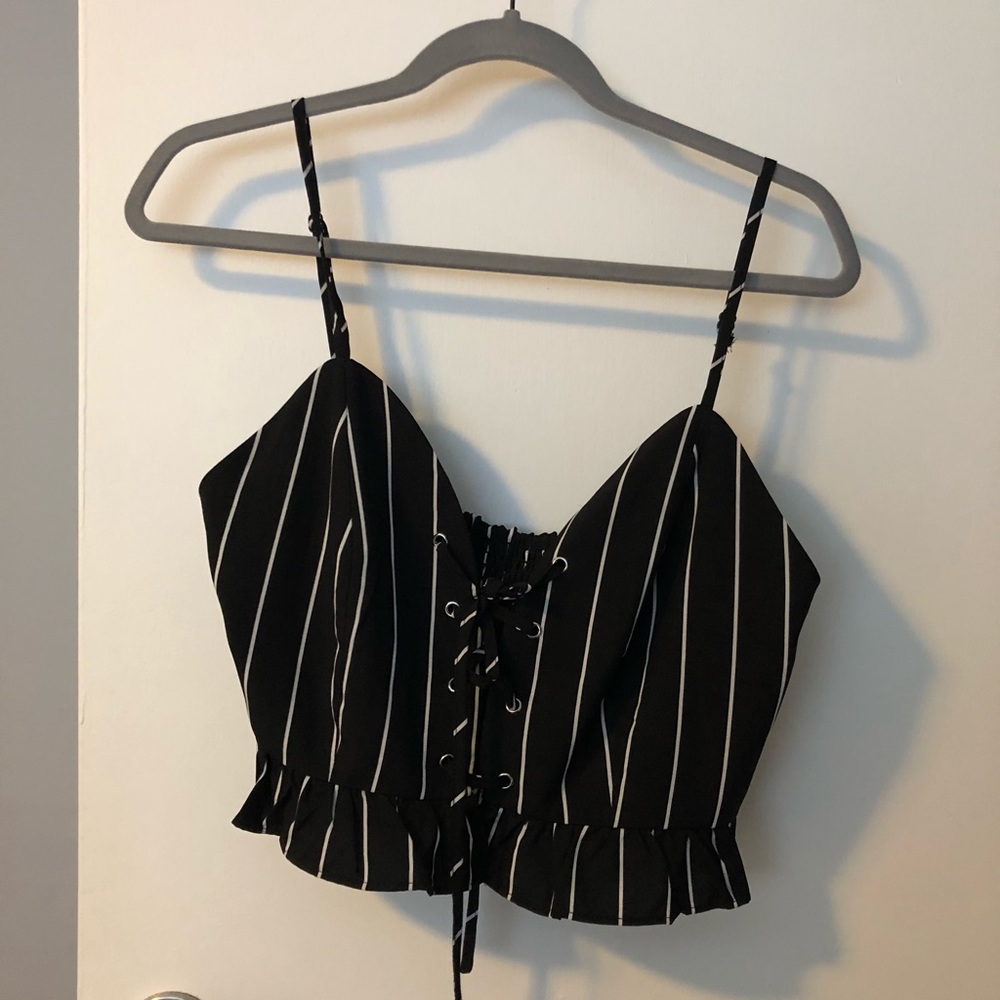 Black and white striped crop top